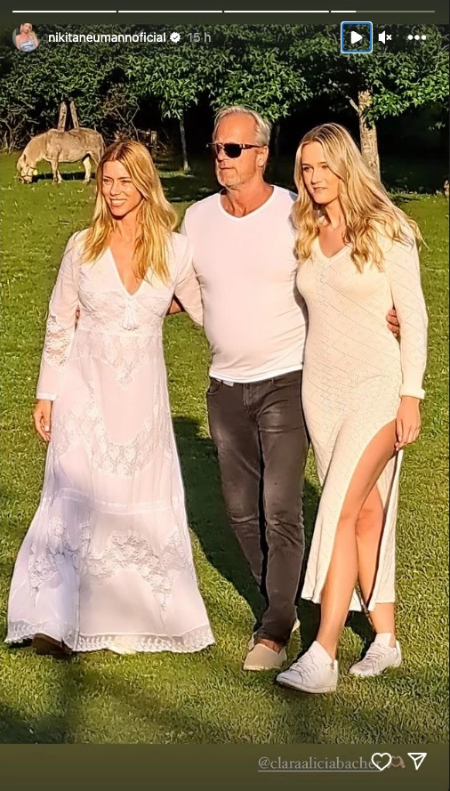 Nicole Neumann con su papá y su hermana Clara, en la previa de la boda.