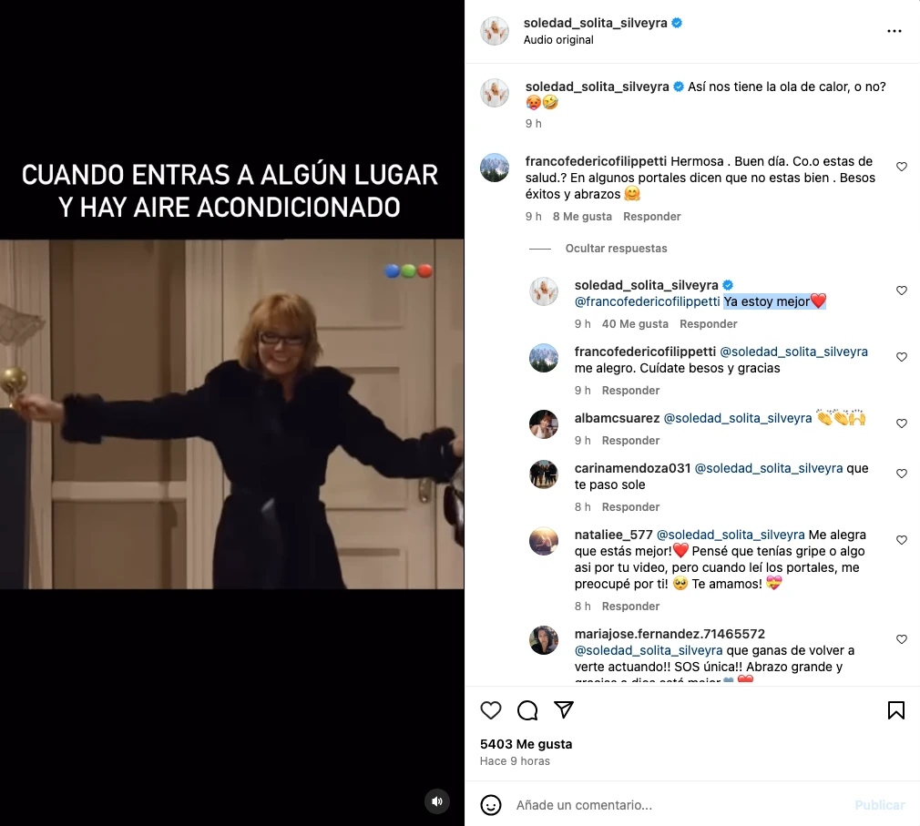 El posteo de Soledad Silveyra hablando de su salud.