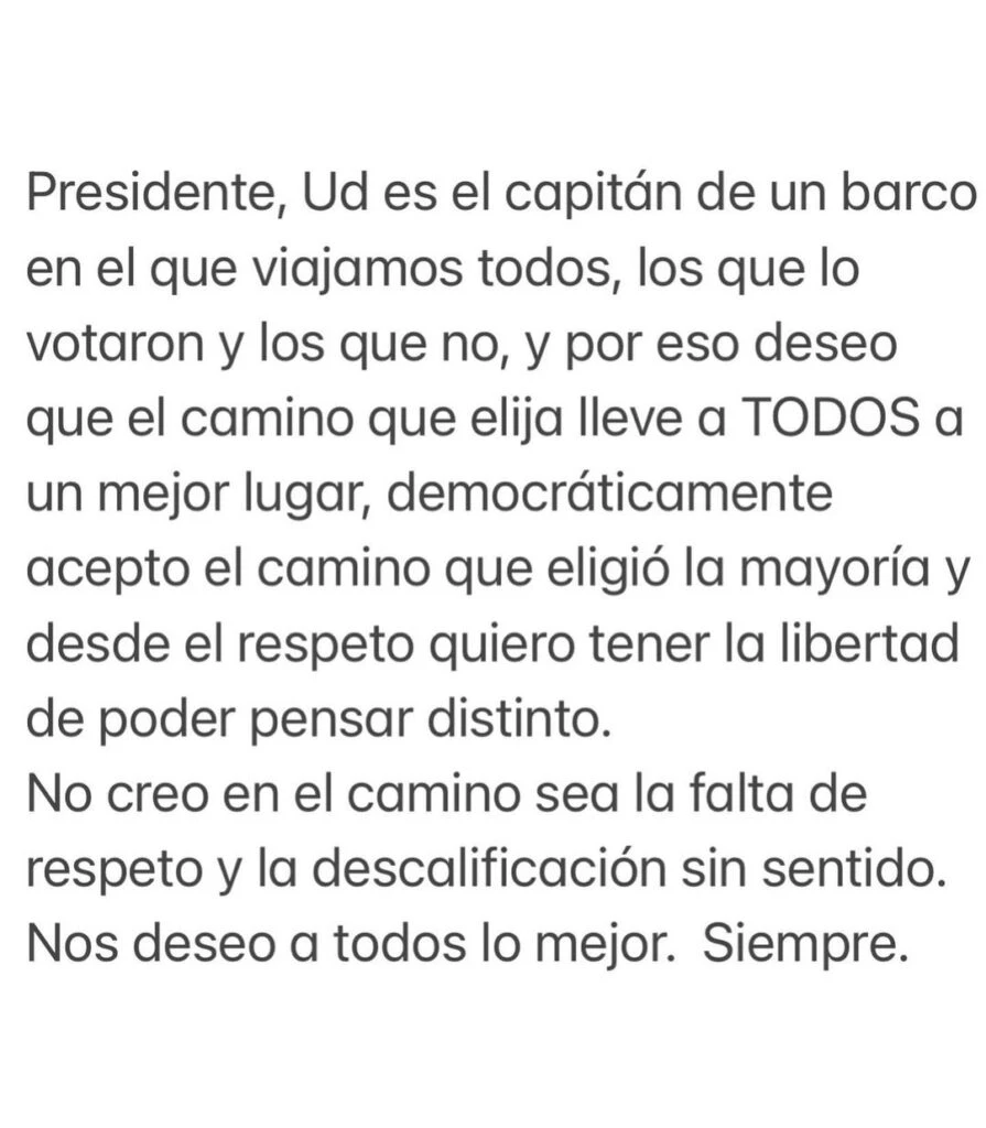 Lali Espósito compartió un comunicado dirigido a Javier Milei.