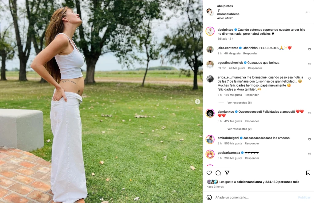 Abel Pintos anunció que serán padres nuevamente junto a su esposa, Mora Calabrese.