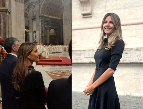 El acertado look de María Belén Ludueña en el Vaticano, donde asistió a la canonización de Mama Antula y saludó al papa Francisco