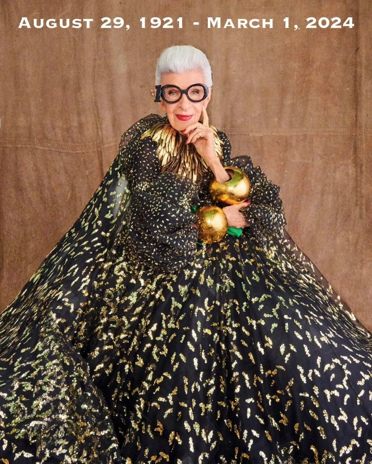 La foto usada para informar acerca de la muerte de Iris Apfel. Foto IG.