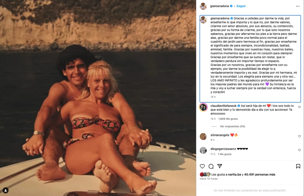 La foto retro que compartió Gianinna Maradona. Foto IG