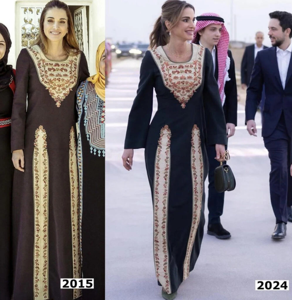 Rania de Jordania apostó por la moda circular y marcó tendencia. Foto: Instagram.