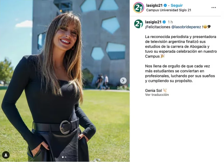 La Universidad Siglo XXI felicitó a Sol Pérez