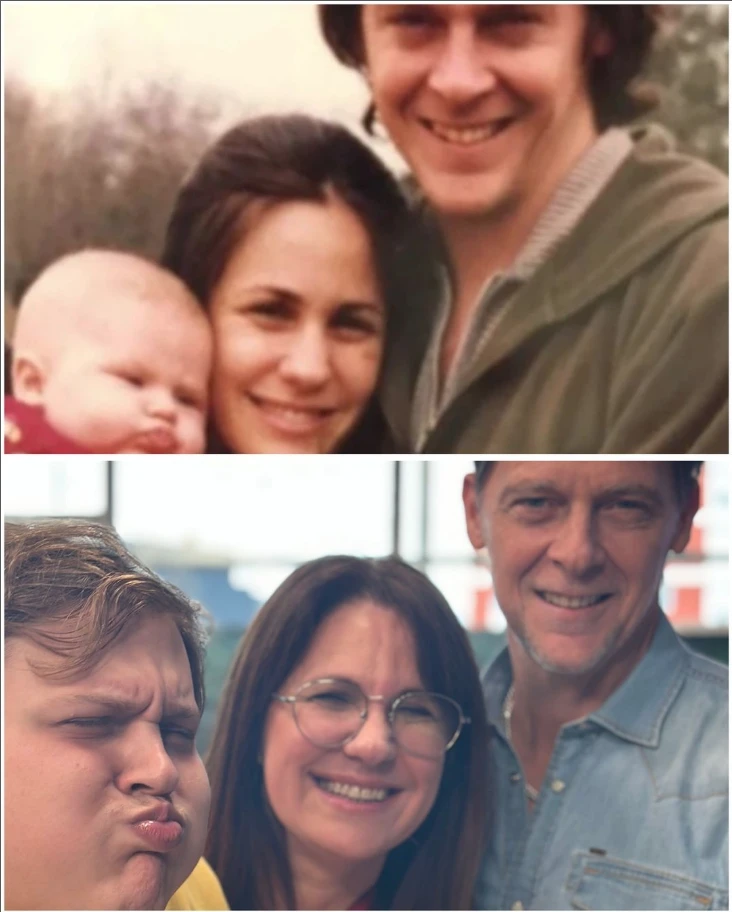 Nancy Dupláa y Matías Martin con Luca: se animaron a posar como en la foto de hace 23 años. Foto IG.