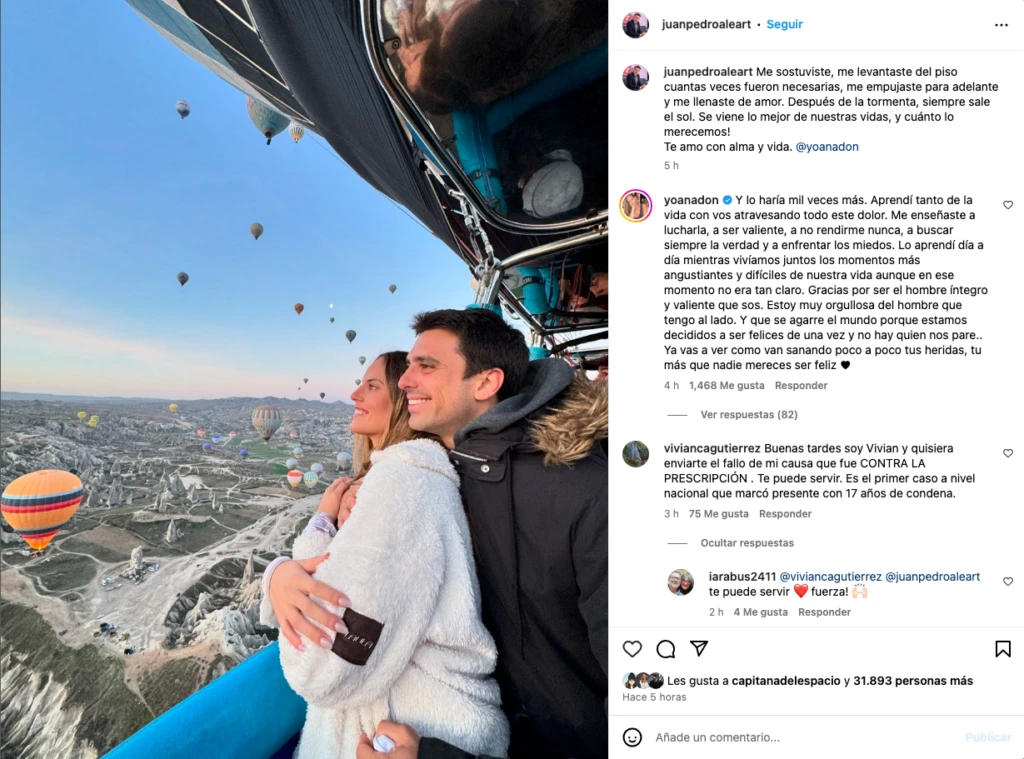 Los mensajes de amor y agradecimiento que se enviaron Juan Pedro Aleart y su novia, Yoana Don