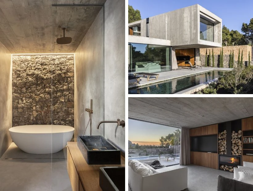 Una casa de piedra y hormigón con aires mediterráneos y vista al mar