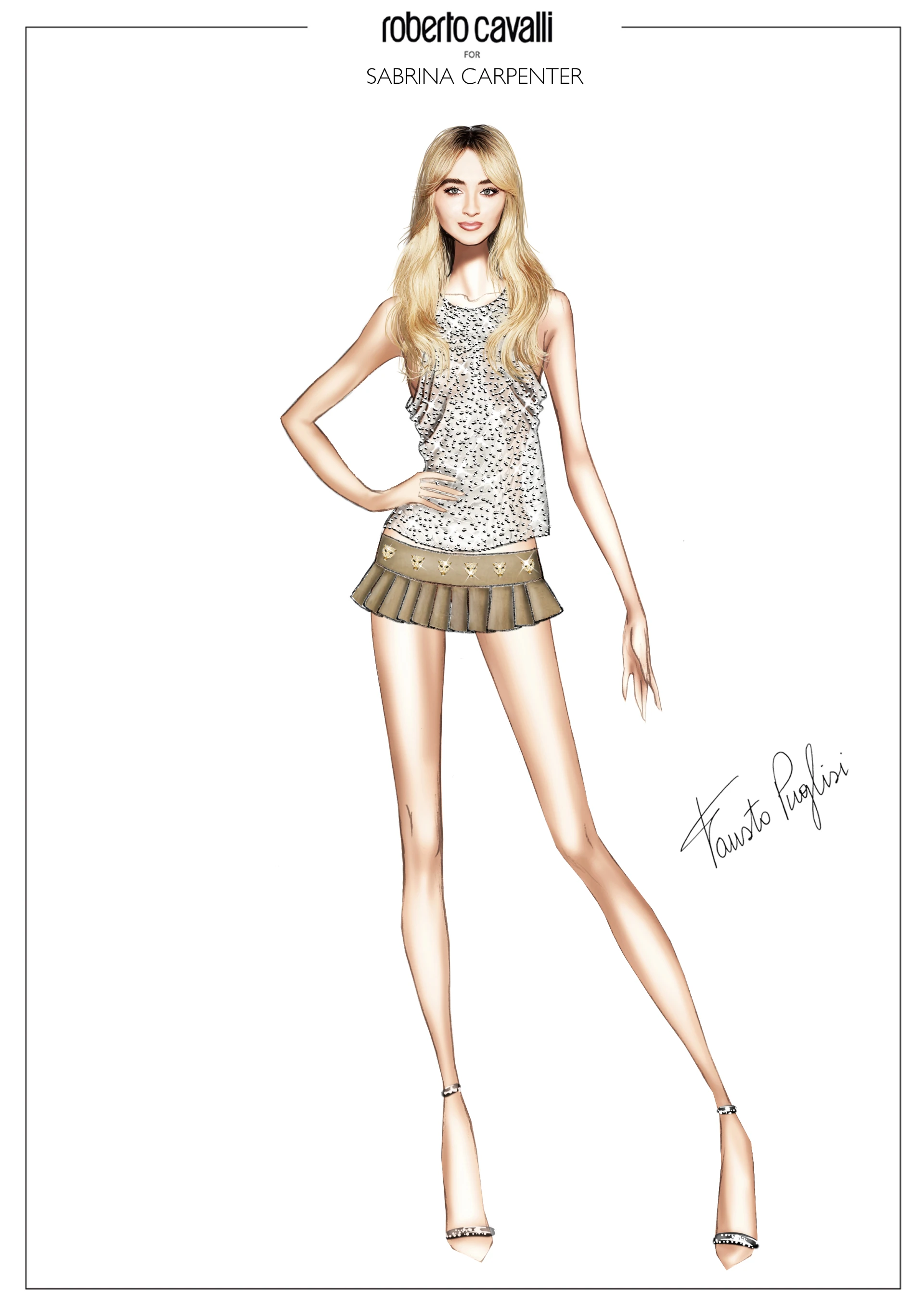 Figurín del look de Sabrina Carpenter con el look que llevó en Coachella