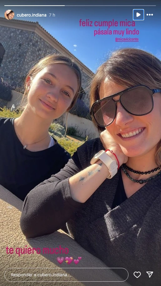 Indiana Cubero y su saludo a Mica Viciconte.