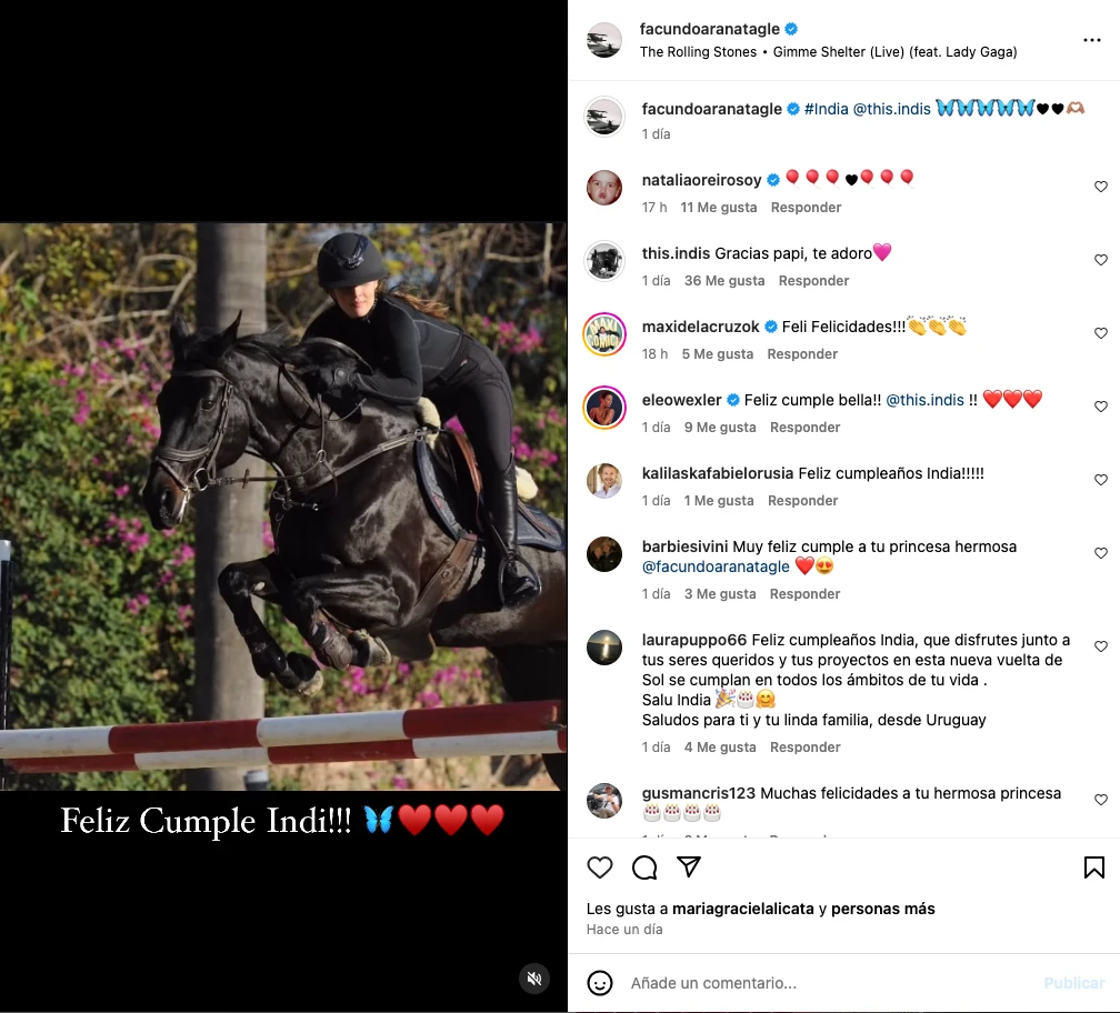 El saludo de Facundo Arana para su hija India