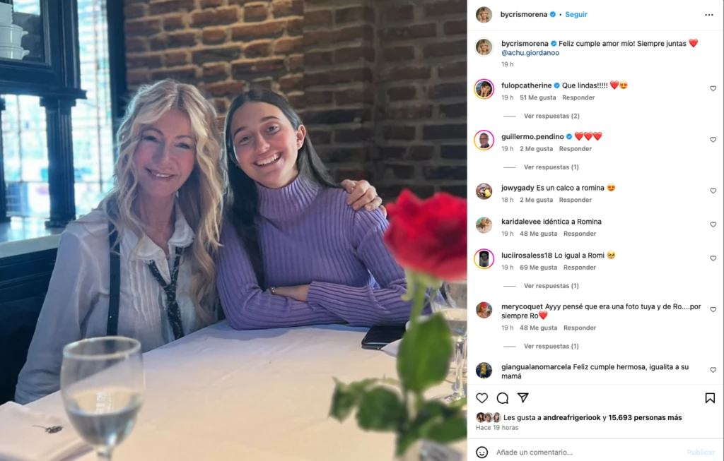 Cris Morena y su saludo para Azul, la hija de Romina Yan