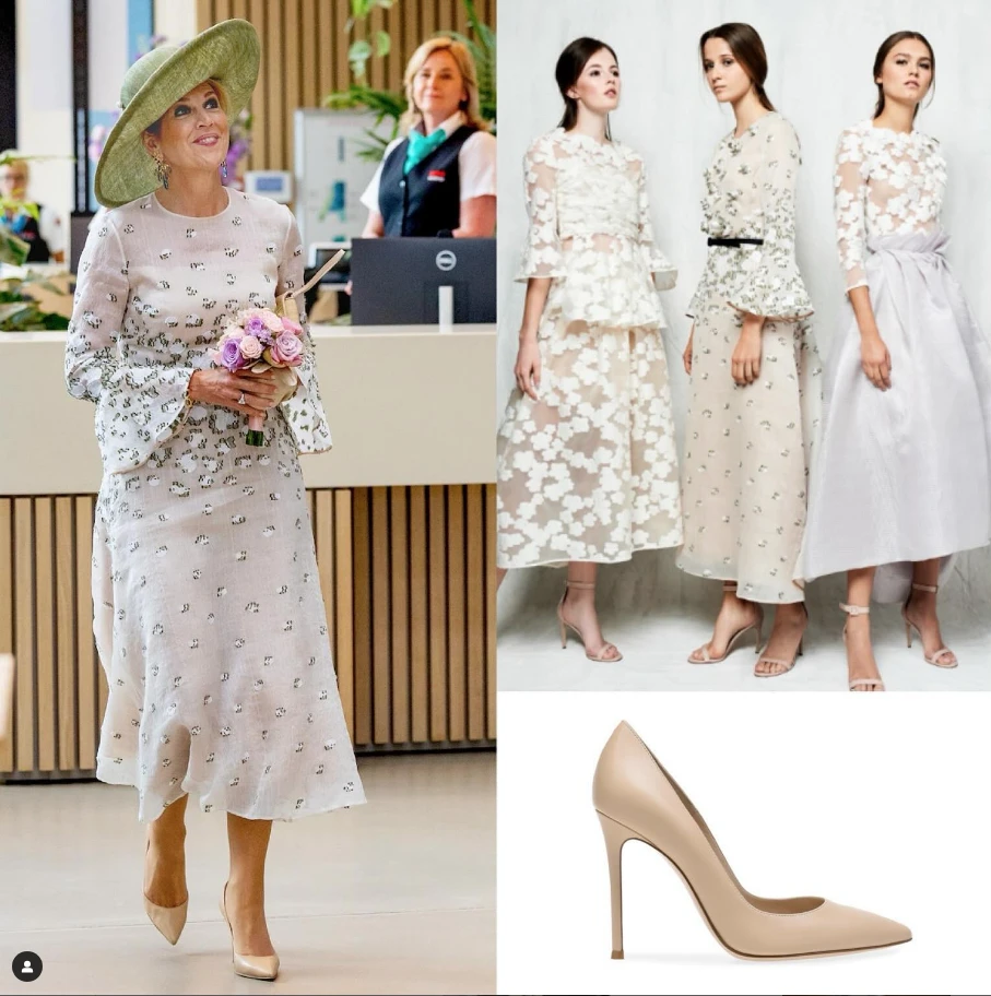 Máxima con un look ideal para una madrina en una boda de día. Foto IG.