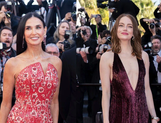 Vidriera: de Demi Moore a Emma Stone, los looks más glamorosos y coloridos de Cannes