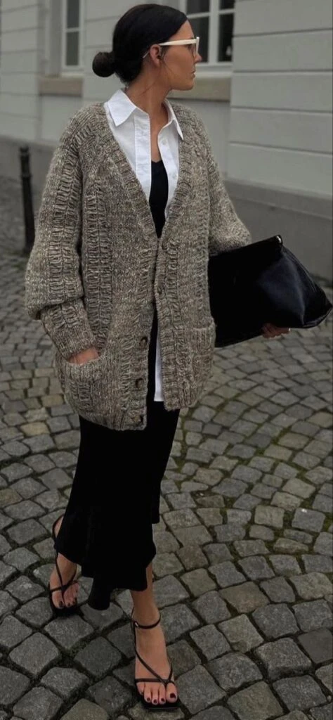 7 looks de finde con cardigan, el suéter más chic del invierno