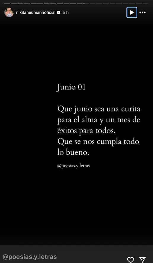 Nicole Neumann publicó este mensaje dedicado al día 1 de junio.