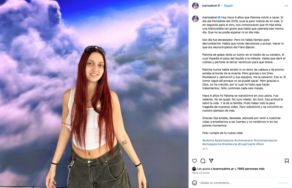 El mensaje que compartió Marisa Brel, a seios años del día que le diagnosticaron un tumor cerebral a Paloma.