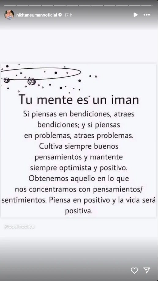 Nicole Neumann compartió esta declaración de intenciones en la semana previa al parto. 