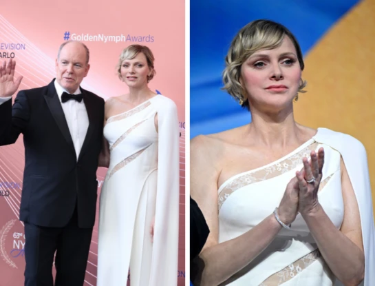 Charlène, deslumbrante llevó un diseño con transparencias de Elie Saab