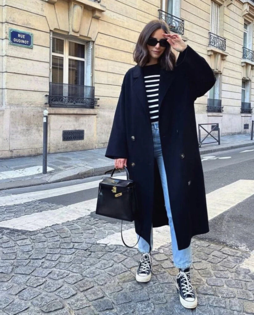 Los mejores looks con un tapado negro. Foto: Pinterest. 