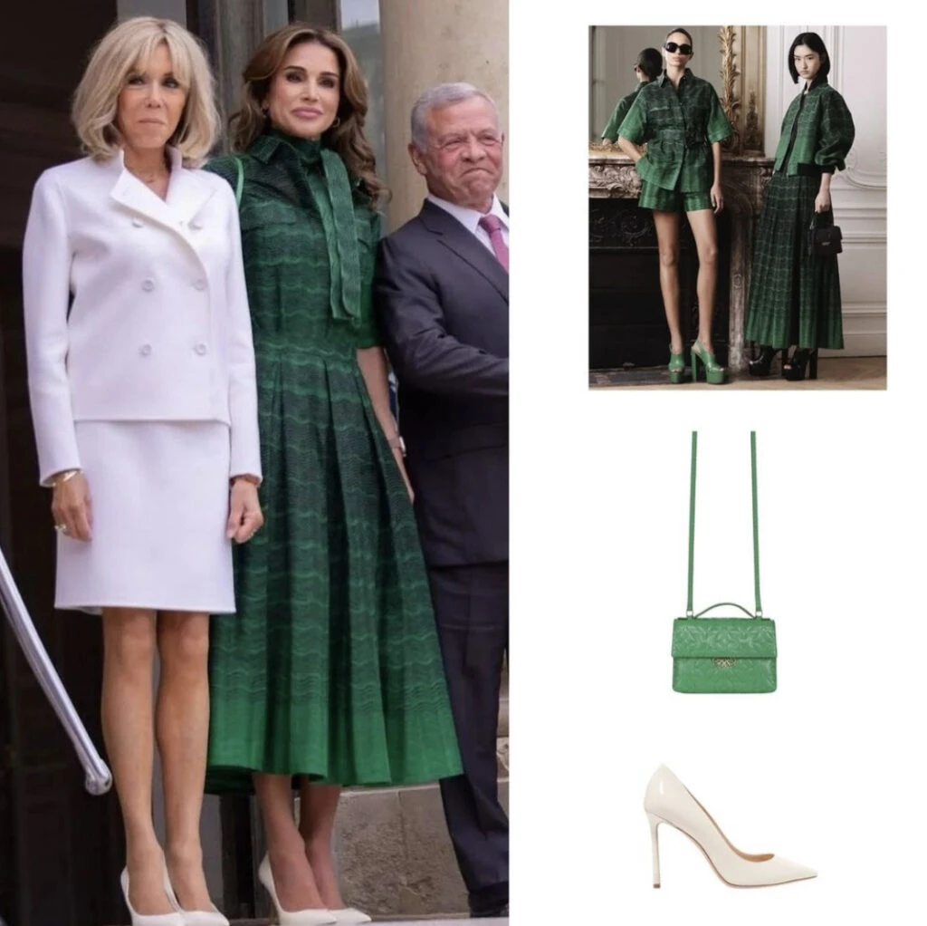 Rania de Jordania marcó tendencia con una pollera tableada. Foto: Instagram.