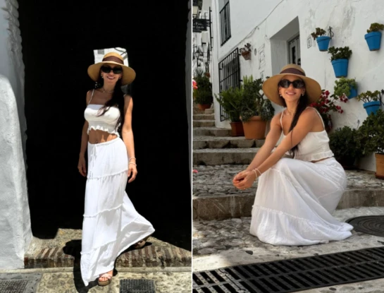 El look romántico de Evangelina Anderson en sus vacaciones en Andalucía