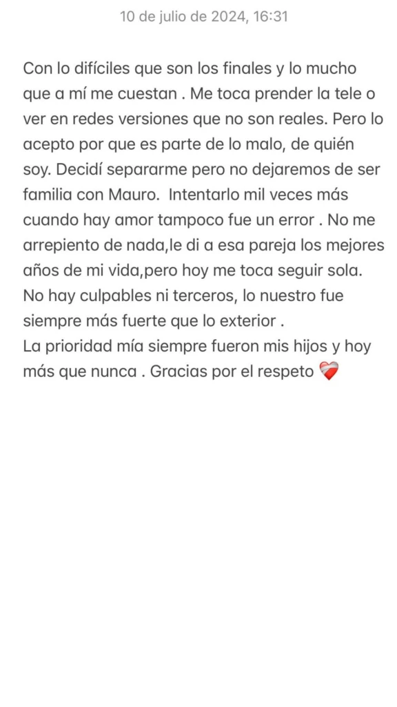 Wanda Nara habló de su separación: "Hoy me toca seguir sola"