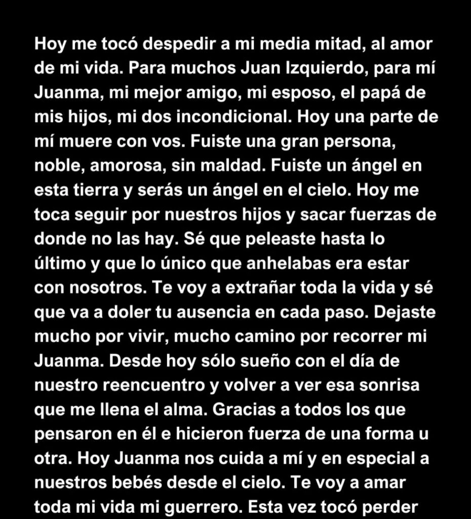 La muerte de Juan Izquierdo: su esposa, Selena, lo despidió en las redes con una carta desgarradora