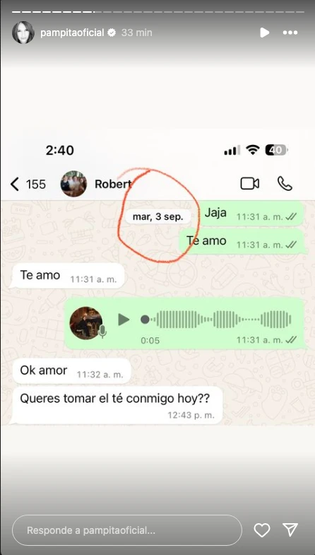 Captura chat Pampita y Roberto García Moritán