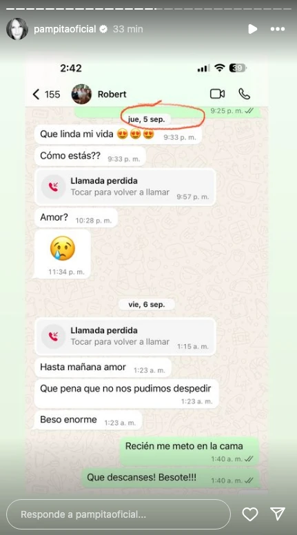 Captura chat Pampita y Roberto García Moritán