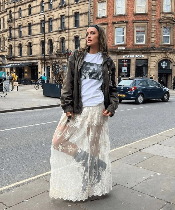 Alerta tendencia: las polleras de encaje se apoderaron del street style