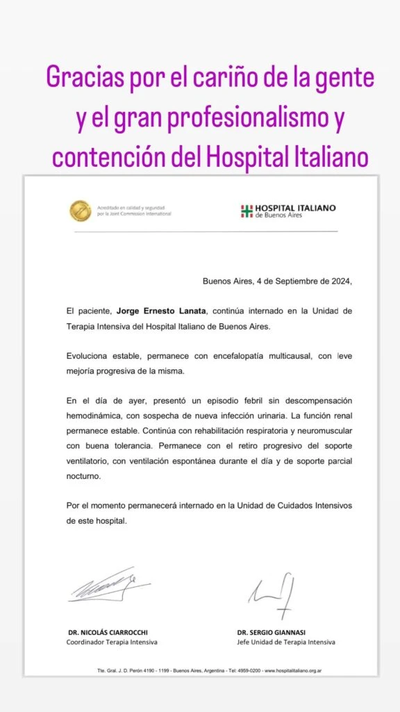 Nuevo parte médico de Jorge Lanata: lo compartió Elba Marcovecchio