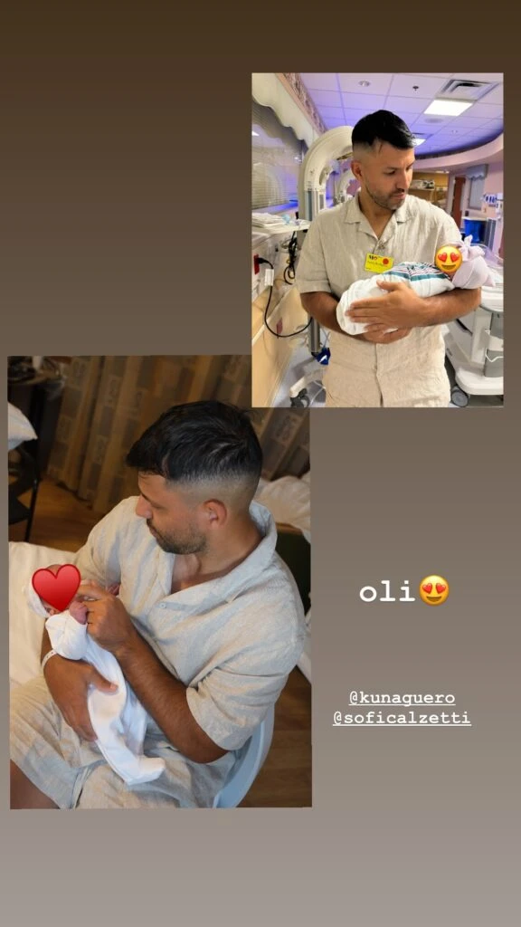 Benjamín Agüero mostró las primeras fotos de Olivia, su hermanita, en brazos de su papá, el Kun