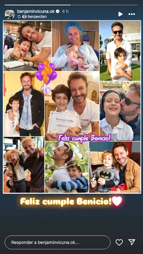 Benjamín Vicuña saludó a su hijo Benicio, que está cumpliendo 10 años