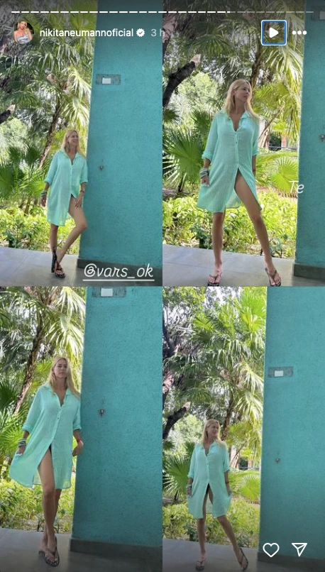 Nicole Neumann usó un vestido túnica sobre el traje de baño