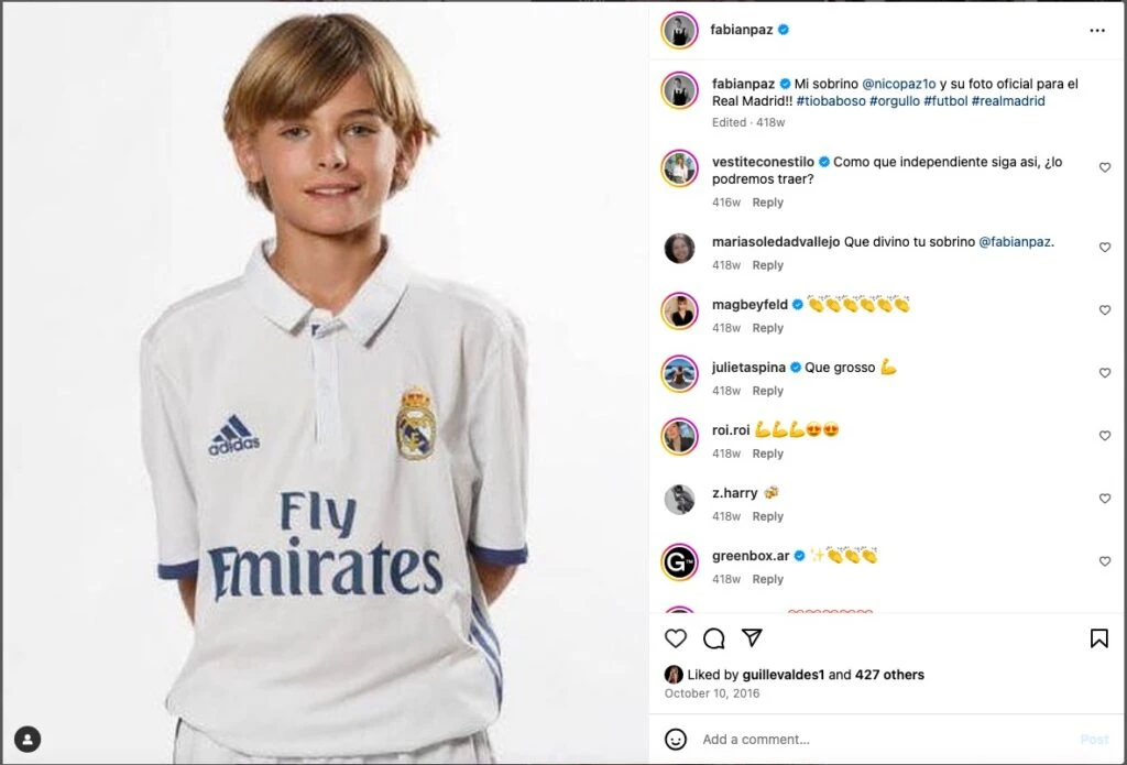 Fabián Paz y su felicitación para su sobrino, en 2016.