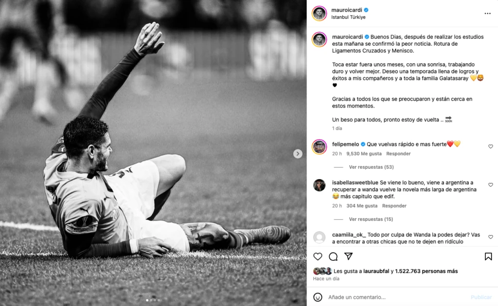 El mensaje donde Mauro Icardi habla de su lesión