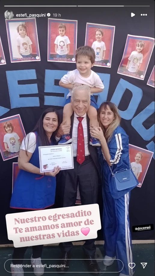 Alberto Cormillot y Estefanía Pasquini en la primera fiesta de egresado de su hijo Emilio