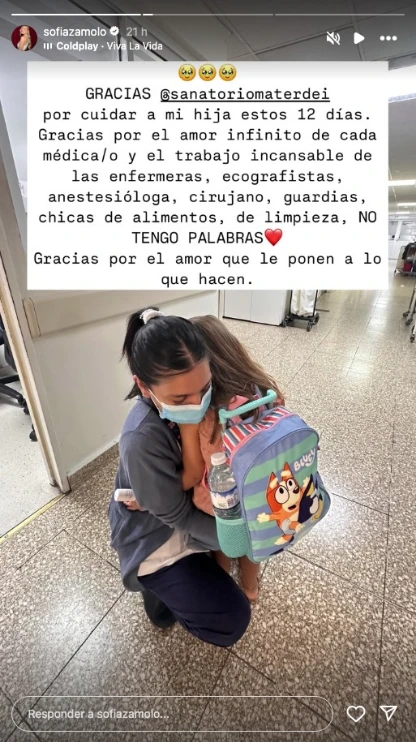 Sofía Zámolo contó que tuvo a su hija internada doce días.