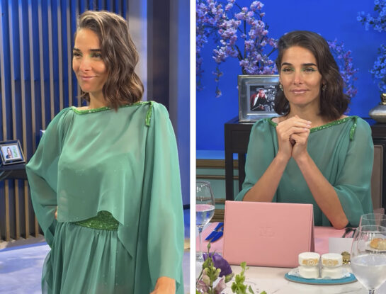 Juana Viale impactó en la mesaza con un look verde total de pantalón y túnica