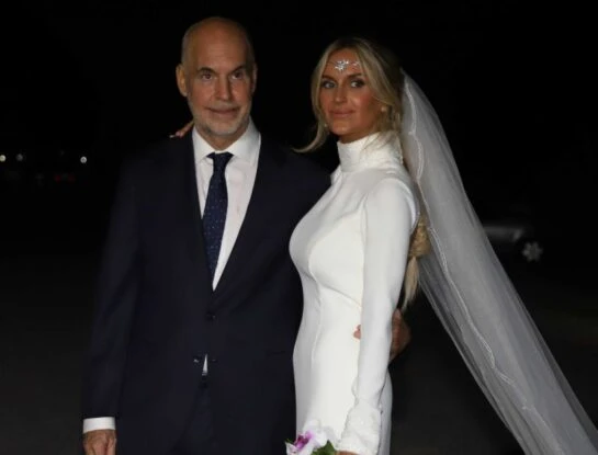 El look nupcial de Milagros Maylin, diseñado por Gabriel Lage