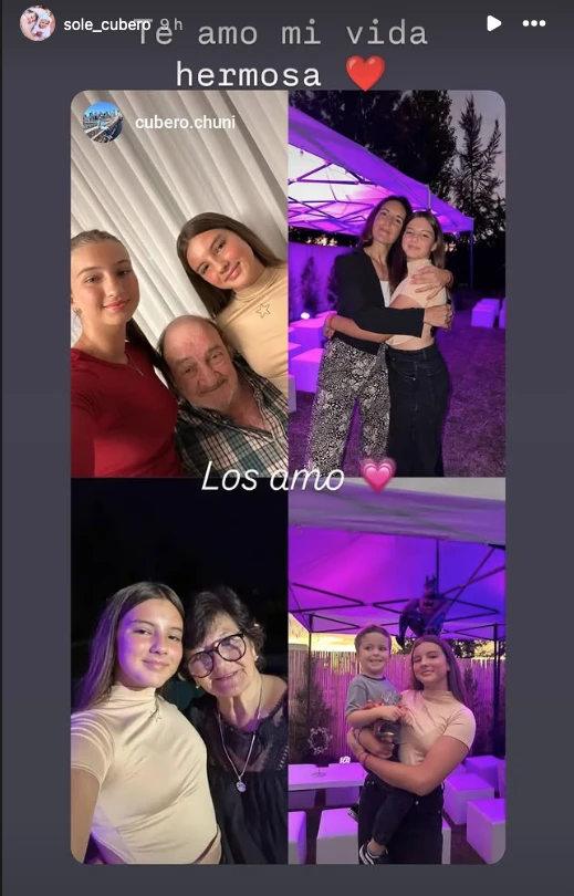 Indiana y Sienna en la fiesta de su papá: con el abuelo carlos, con la tía Sole y con la abuela Ángela.