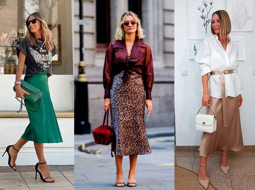 pollera midi de satén