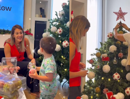 Mica Viciconte armó el árbol de Navidad con su hijo Luca: las fotos