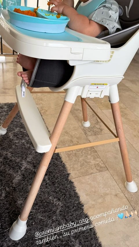 Nicole Neumann mostró las fotos de la primera comida de Cruz Urcera, su bebé de seis meses