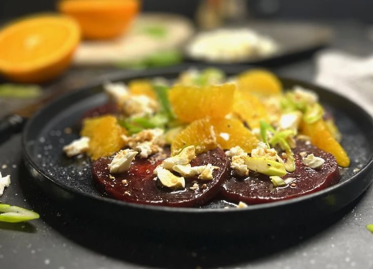 Carpaccio de naranja y remolacha