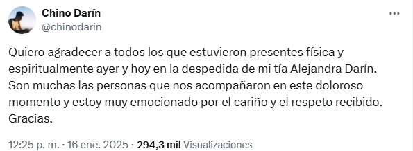 Las palabras del Chino Darín tras el último adiós a Alejandra Darin: "Estoy muy emocionado"