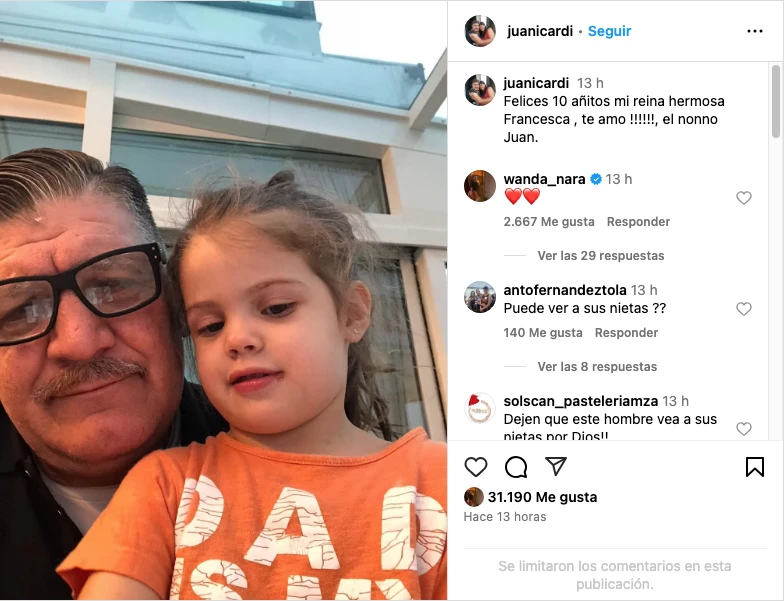 Wanda Nara compartió el saludo del papá de Icardi para Francesca