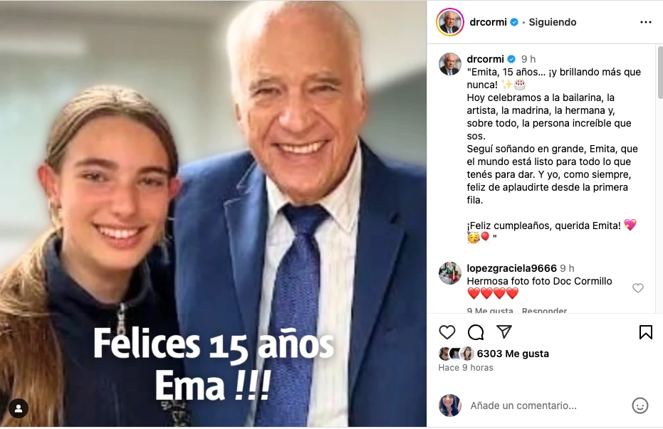 El saludo de Cormillot para su nieta Ema, que cumple 15 años