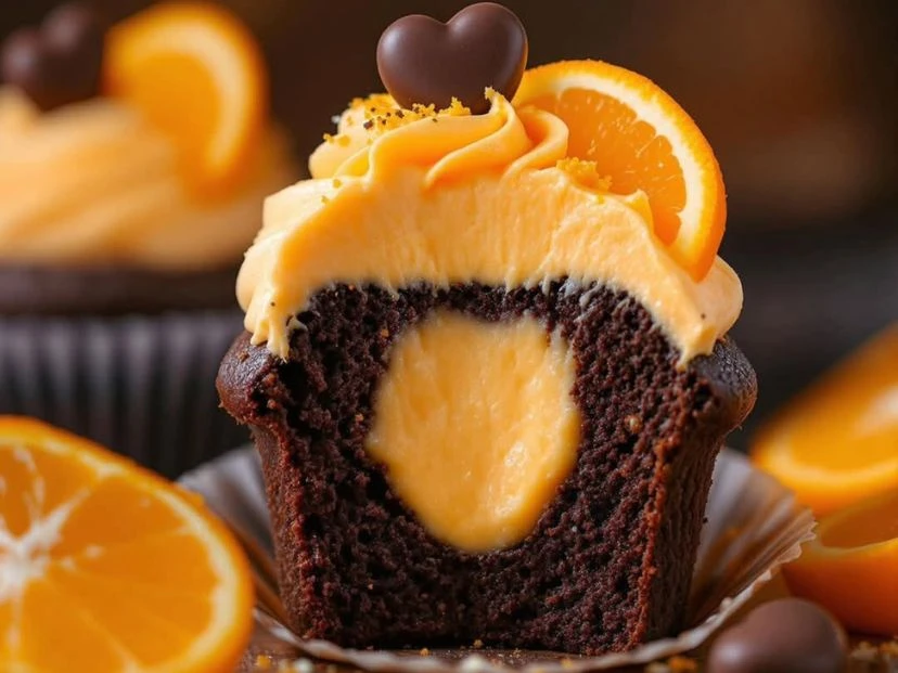La receta de los cupcakes de chocolate rellenos de naranja